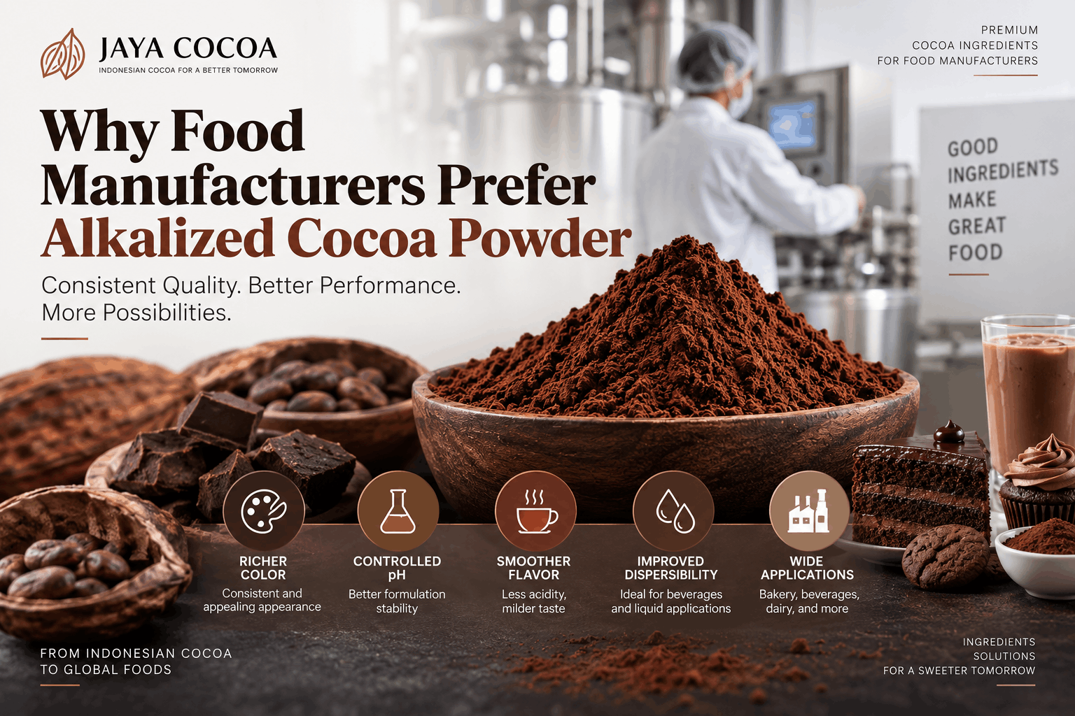 Why food manufacturers prefer alkalized cocoa powder for consistent color, pH, flavor, and applications