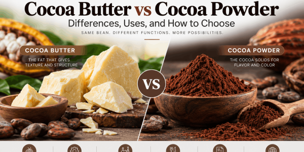 Cocoa butter vs cocoa powder showing their different composition, functions, and food applications