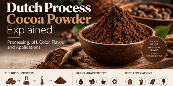 Dutch process cocoa powder showing cocoa alkalization, key characteristics, and food applications